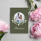 Olive Green Photo Wedding Thank You Wreath サンキューカード
