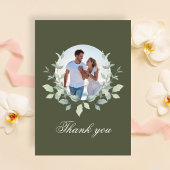 Olive Green Photo Wedding Thank You Wreath サンキューカード