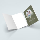 Olive Green Photo Wreath Script Thank You Card サンキューカード