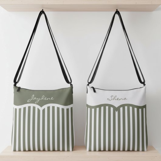 Olive Green Pinstriped Monogram クロスボディバッグ