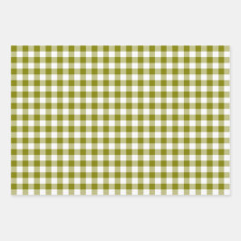 Olive Green Plaid Gingham ラッピングペーパーシート