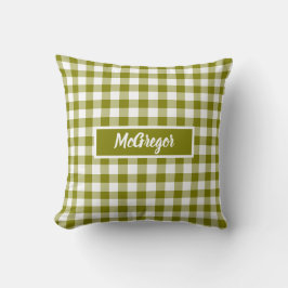 Olive Green Plaid Gingham Personalized クッション