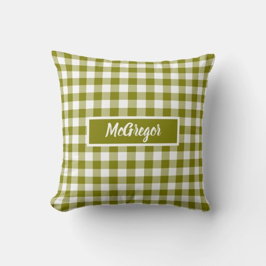 Olive Green Plaid Gingham Personalized クッション (正面)