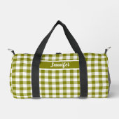 Olive Green Plaid Gingham Personalized ダッフルバッグ (正面)