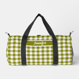 Olive Green Plaid Gingham Personalized ダッフルバッグ