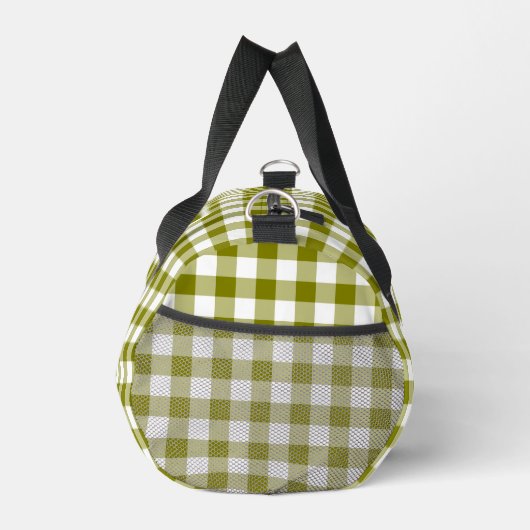 Olive Green Plaid Gingham Personalized ダッフルバッグ (右)