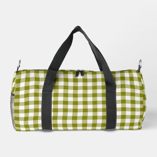 Olive Green Plaid Gingham Personalized ダッフルバッグ (裏面)