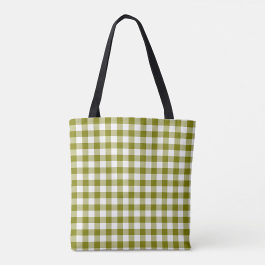 Olive Green Plaid Gingham Personalized トートバッグ (裏面)