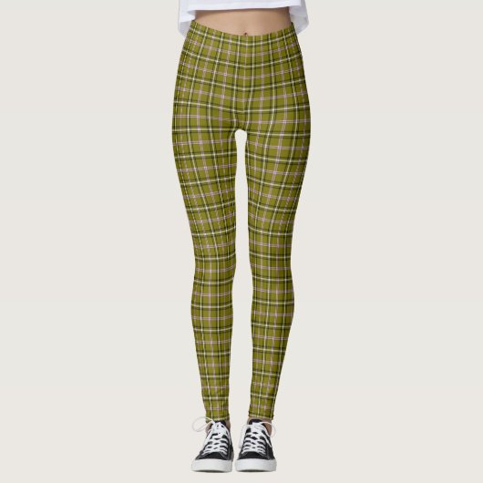 Olive Green Plaid Retro Color レギンス (正面)