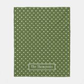Olive Green Polka Dots Pattern With Custom Name フリースブランケット (正面)