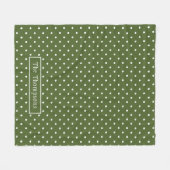 Olive Green Polka Dots Pattern With Custom Name フリースブランケット (正面(横))