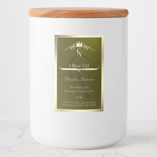 Olive Green Product Label with Gold Frame Monogram フードラベル (正面)