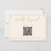 Olive Green QR Code Hand Written Drawn Wedding 出欠カード (正面)