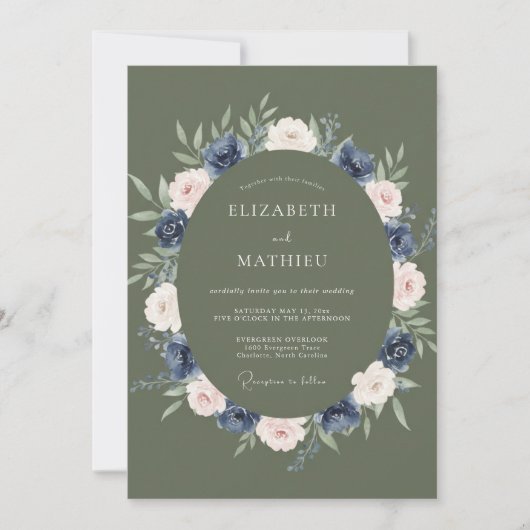 Olive Green Refined Winter Wedding 招待状 (正面)
