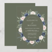 Olive Green Refined Winter Wedding 招待状 (正面/裏面)