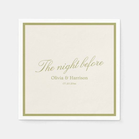 Olive Green Rehearsal Dinner Napkins スタンダードカクテルナプキン (正面)