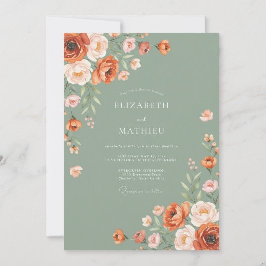 Olive Green Rustic Autumnal Wedding 招待状 (正面)