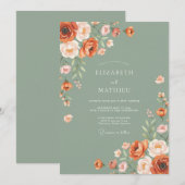 Olive Green Rustic Autumnal Wedding 招待状 (正面/裏面)