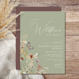 Olive Green Rustic Wildflower Baby Shower 招待状
