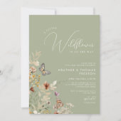 Olive Green Rustic Wildflower Baby Shower 招待状 (正面)