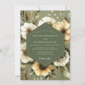 Olive Green Serene Bloom Wedding 招待状 (正面)