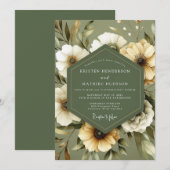 Olive Green Serene Bloom Wedding 招待状 (正面/裏面)