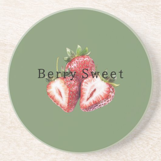 Olive Green Strawberries Berry Sweet   コースター (正面)