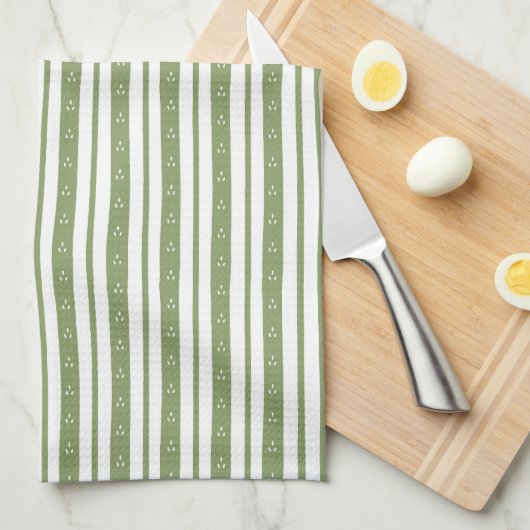 Olive Green Stripe Dish Towel キッチンタオル (四つ折り)