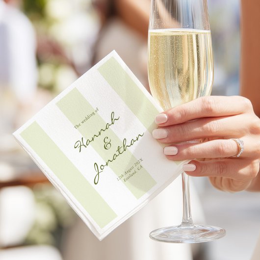 Olive Green Stripe Wedding スタンダードカクテルナプキン