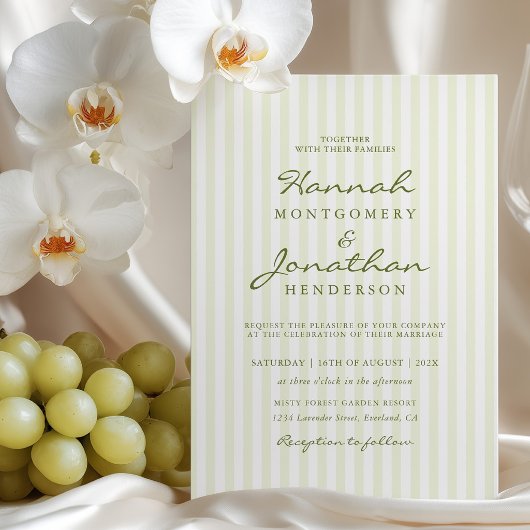 Olive Green Stripe Wedding Invitation 招待状