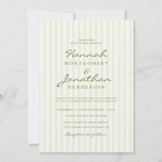 Olive Green Stripe Wedding Invitation 招待状 (正面)