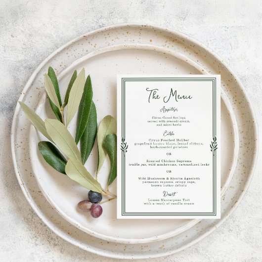 Olive Green Striped Old Money Wedding Menu Card 招待状