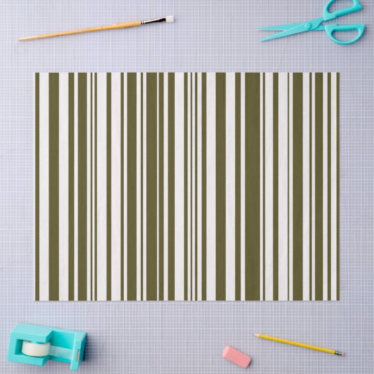 Olive Green Striped Pattern 薄葉紙 (クラフト)