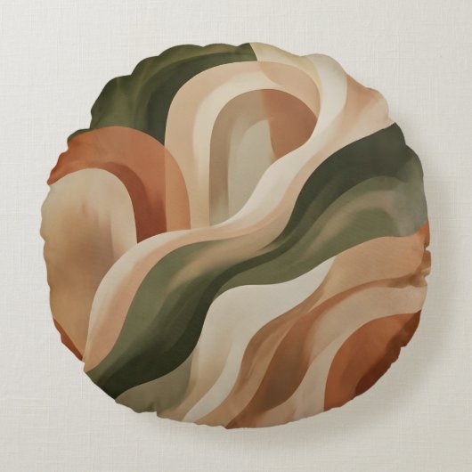 Olive Green Terracotta Abstract Round Throw Pillow ラウンドクッション (正面)
