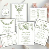 Olive Green Toile de Jouy Wedding Details Enclosur エンクロージャーカード