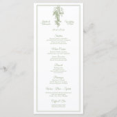 Olive Green Toile de Jouy Wedding Menu Card メニュー (正面)