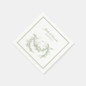 Olive Green Toile de Jouy Wedding Paper Napkins スタンダードカクテルナプキン (角)