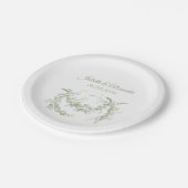 Olive Green Toile de Jouy Wedding Paper Plates ペーパープレート (アングル)