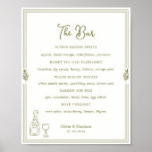 Olive Green Tuscan Elegant Bar Menu Sign ポスター (正面)