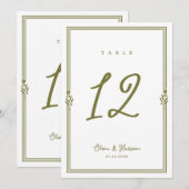Olive Green Tuscan Elegant Wedding Table Number 招待状 (正面/裏面)