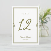 Olive Green Tuscan Elegant Wedding Table Number 招待状 (スタンド正面)