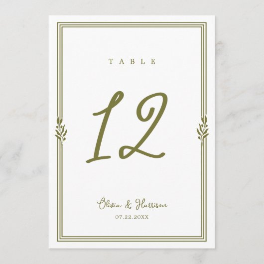 Olive Green Tuscan Elegant Wedding Table Number 招待状 (正面)