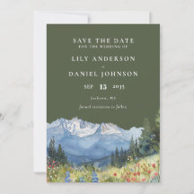 Olive Green Watercolor Mountain Wildflower Wedding