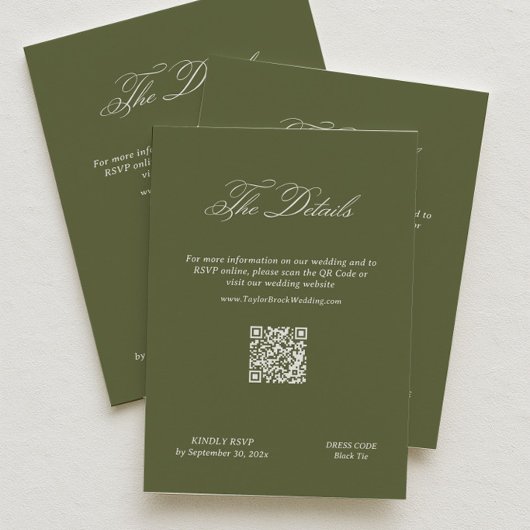 Olive Green Wedding Details Qr Code エンクロージャーカード