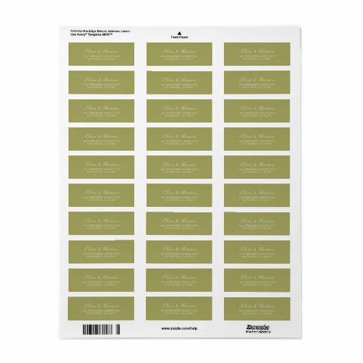 Olive Green Wedding Return Address Label ラベル (フルシート)