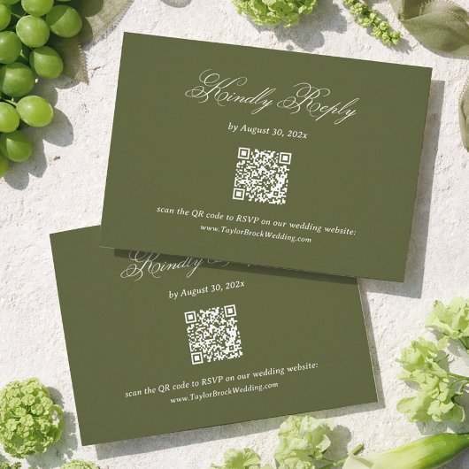 Olive Green Wedding RSVP Qr Code エンクロージャーカード
