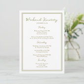 Olive Green Wedding Weekend Itinerary Card 招待状 (スタンド正面)