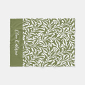 Olive Green Willow Bough Monogrammed フリースブランケット (正面(横))