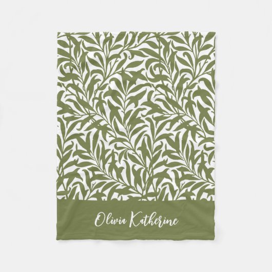 Olive Green Willow Bough Monogrammed フリースブランケット (正面)
