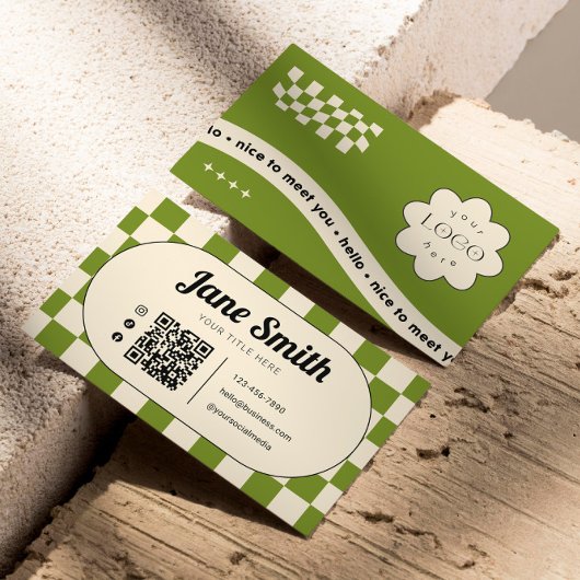 Olive Groovy Editable Business Card for Studio 名刺